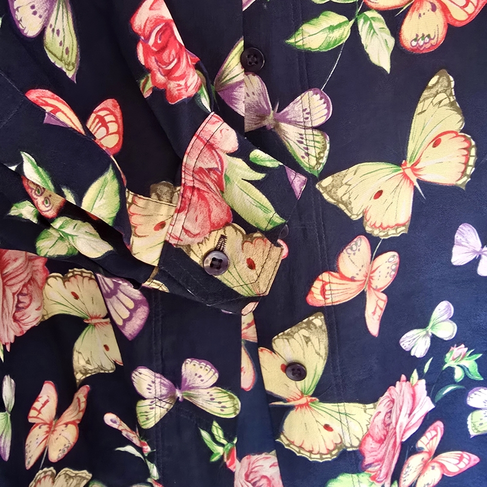 Butterfly Button Down Washable Silk Shirt - Picture 3 of 5